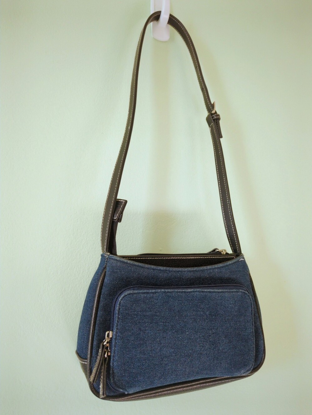 Vintage Y2K Denim Mini Shoulder Bag 2000s Faux Leather Blue Black